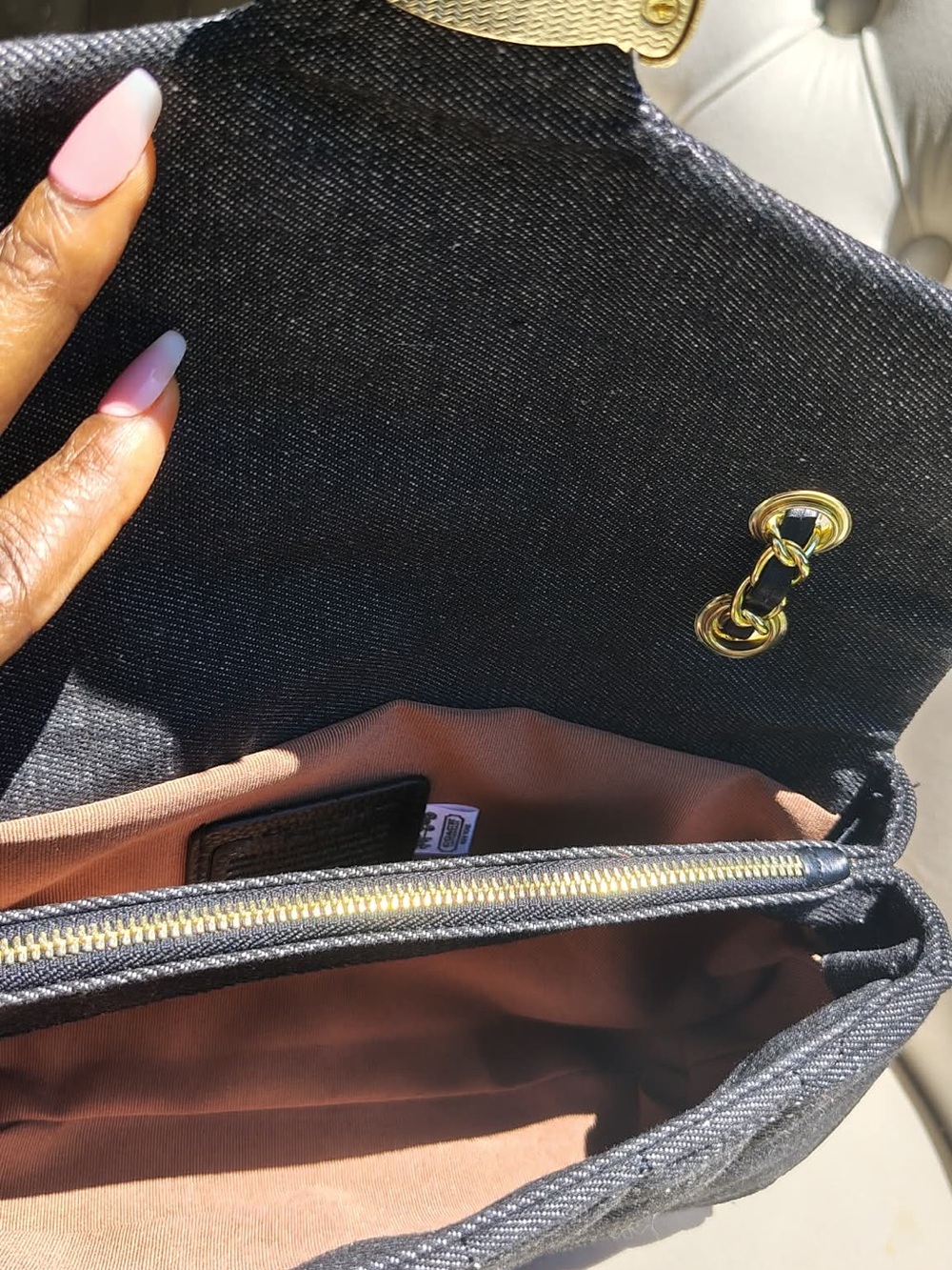 Luxury Quilted Black Denim Shoulder Bag with Gold Hardware - Picture 6 of 6